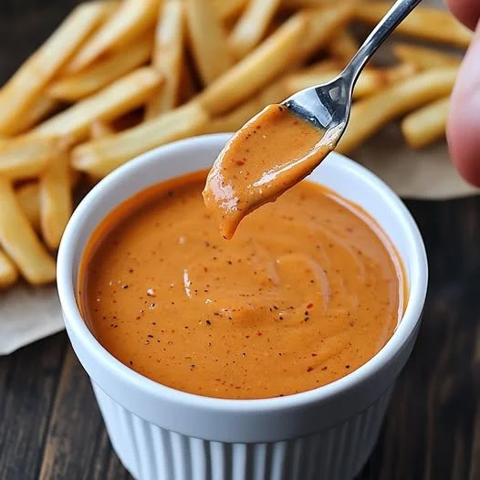 Smoky Comeback Sauce drizzled over grilled vegetables.