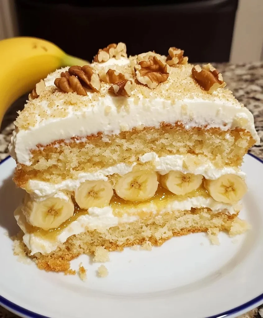 Delicious soft and moist banana cake topped with creamy frosting