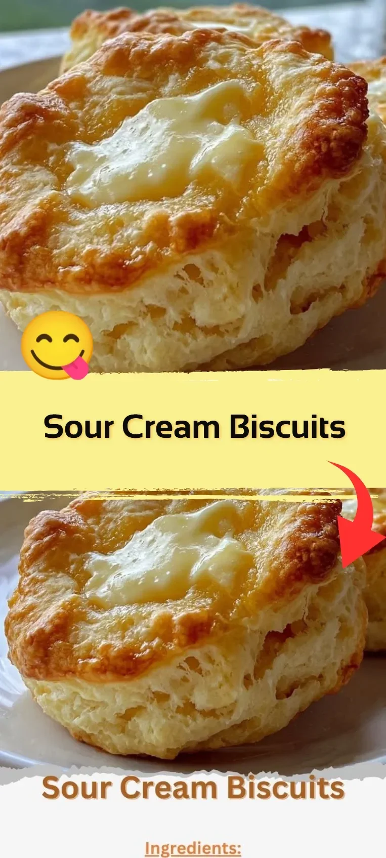 Freshly baked sour cream biscuits on a wooden table