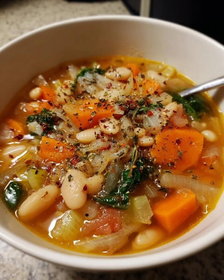 Spinach orzo salad with cranberries and almonds in a bowl