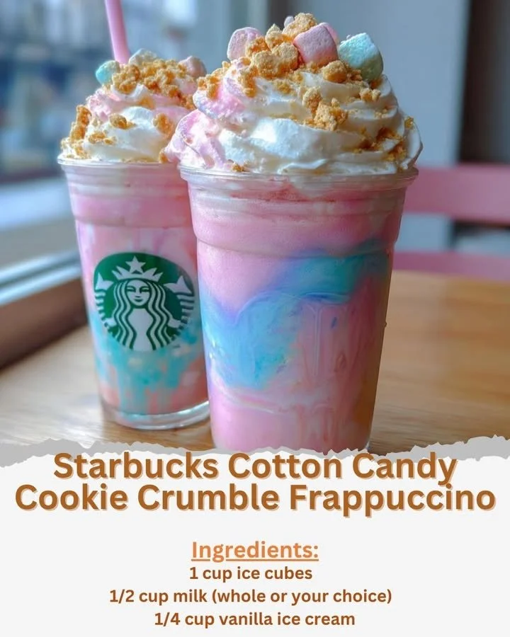 Starbucks Cotton Candy Cookie Crumble Frappuccino with colorful toppings