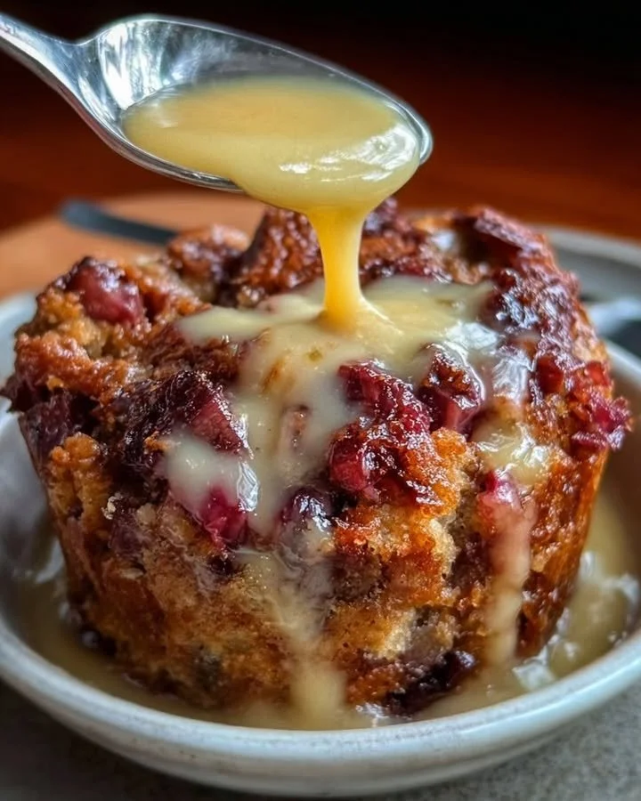 Sticky Rhubarb Pudding with Citrus Drizzle served on a plate