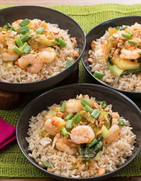 Delicious stir-fried shrimp with bok choy served in a bowl