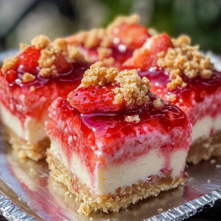 Delicious Strawberry Crunch Cheesecake Bites with a crunchy topping