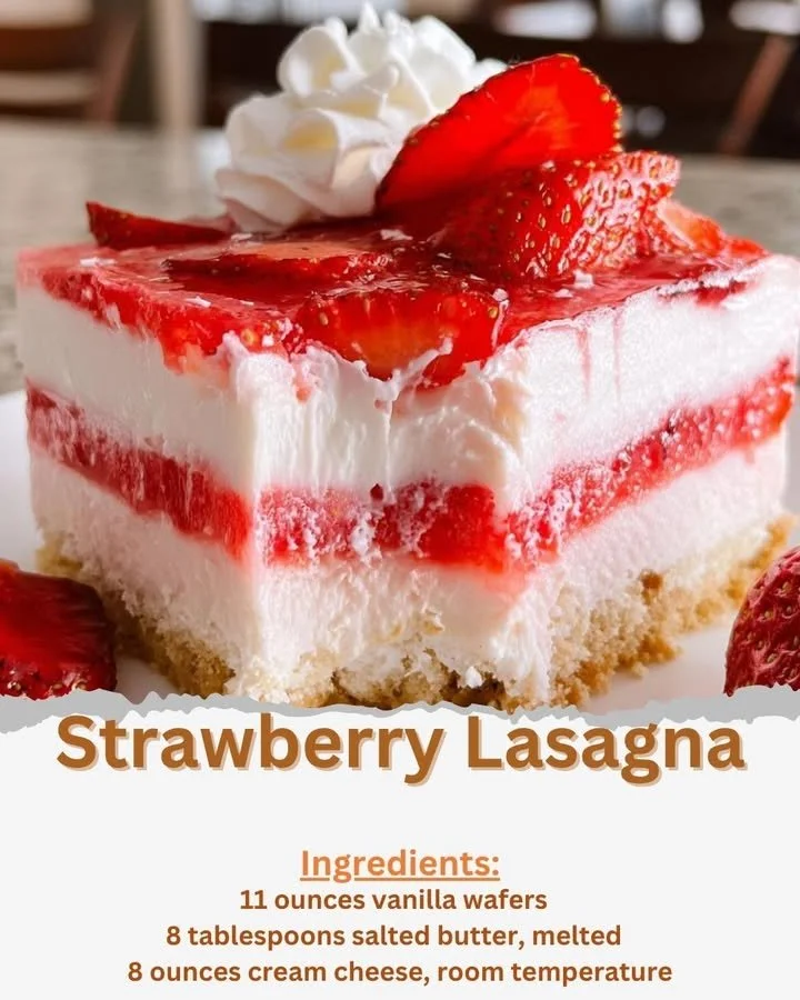 Delicious Strawberry Lasagna with layers of strawberries and creamy filling