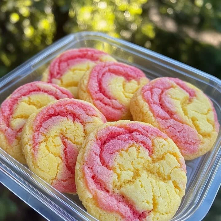 Strawberry Lemon Pound Cake Cookies on a plate with fresh strawberries