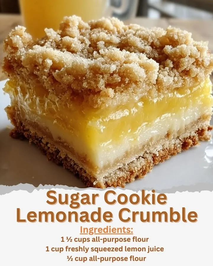 Sugar Cookie Lemonade Crumble dessert in a glass with lemon slices and cookie crumbs