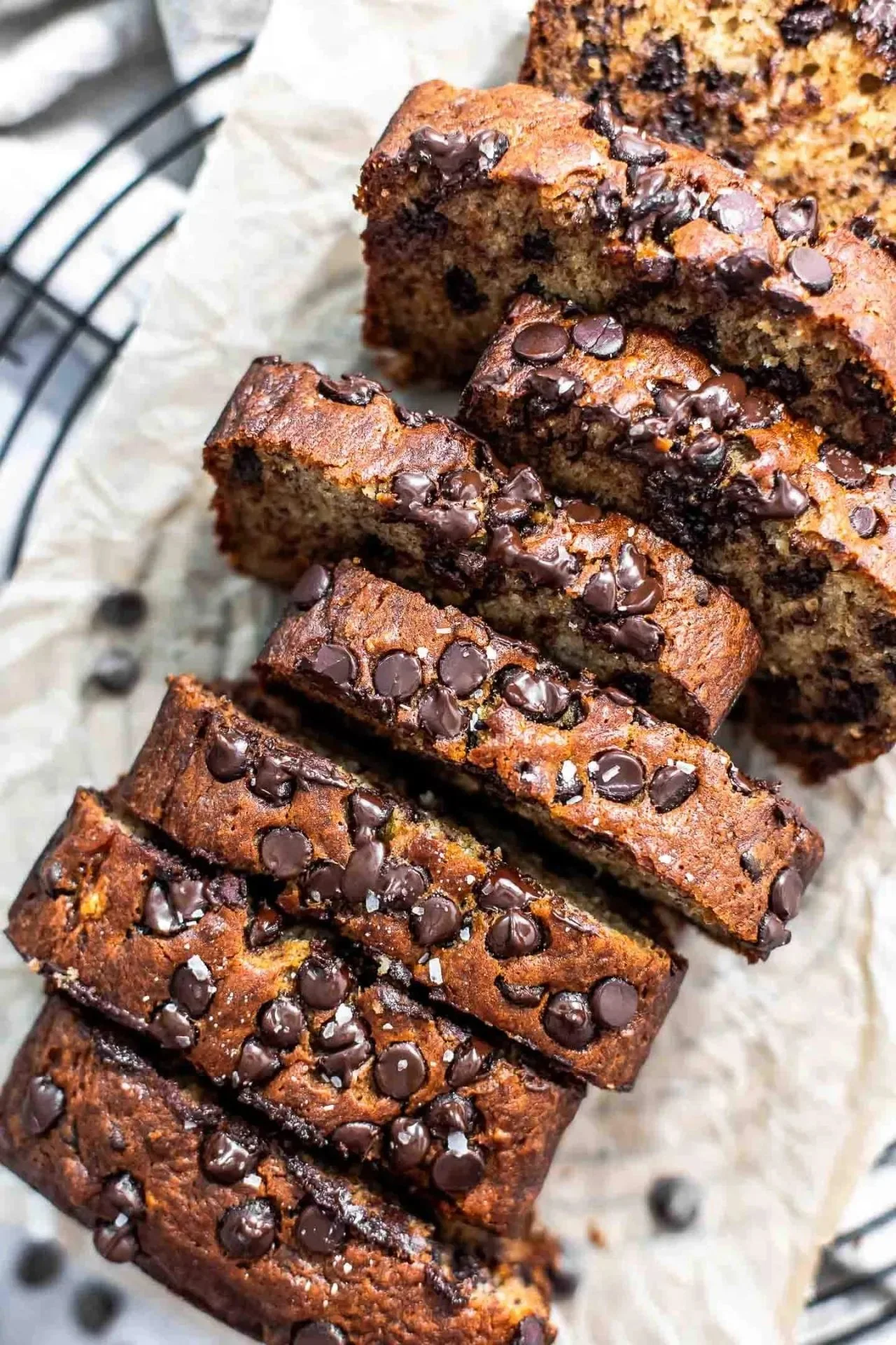 Super moist chocolate chip banana bread fresh out of the oven