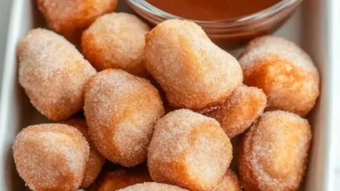 Delicious Air Fryer Churro Bites coated in cinnamon sugar