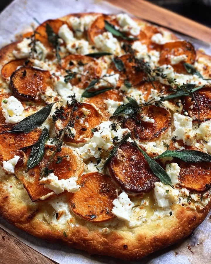 Sweet potato and roasted fig flatbread with goat cheese and crispy sage