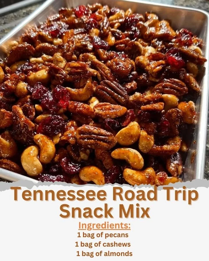 Tennessee Road Trip Snack Mix featuring nuts, fruits, and chocolates.