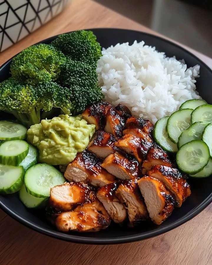 Teriyaki Chicken Bowl served with rice and colorful vegetables