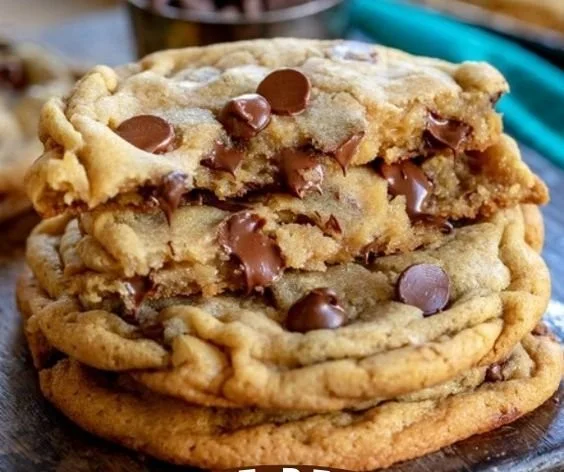 A plate of the best chewy chocolate chip cookies, soft and gooey
