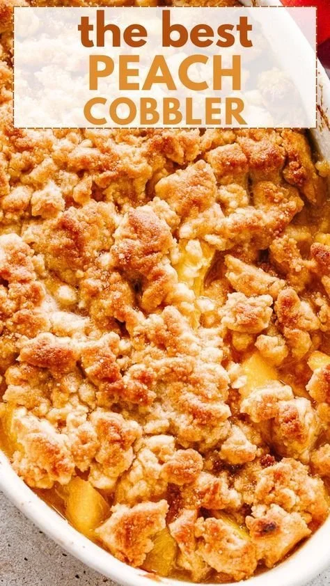Delicious homemade peach cobbler dessert served in a dish