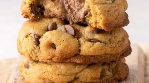 Thick gooey chocolate chip cookies fresh from the oven