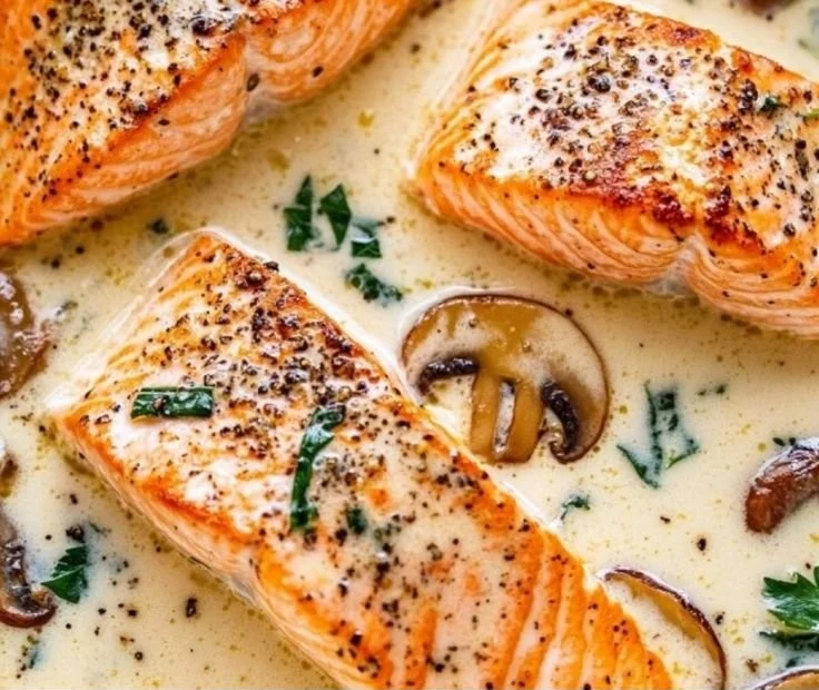 Delicious Tuscan Salmon served with vibrant vegetables and herbs