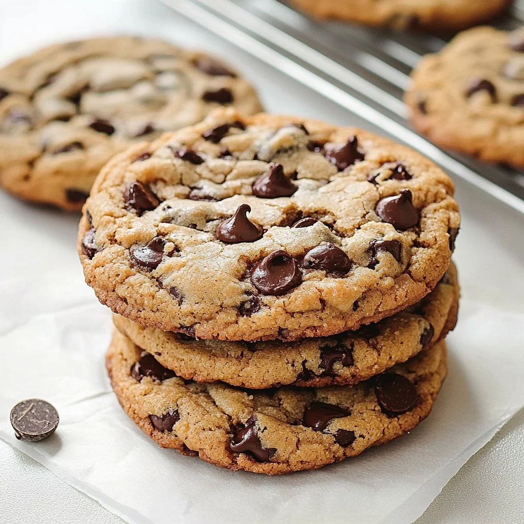 Delicious chocolate chip cookies with gooey chocolate chunks on a cooling rack.