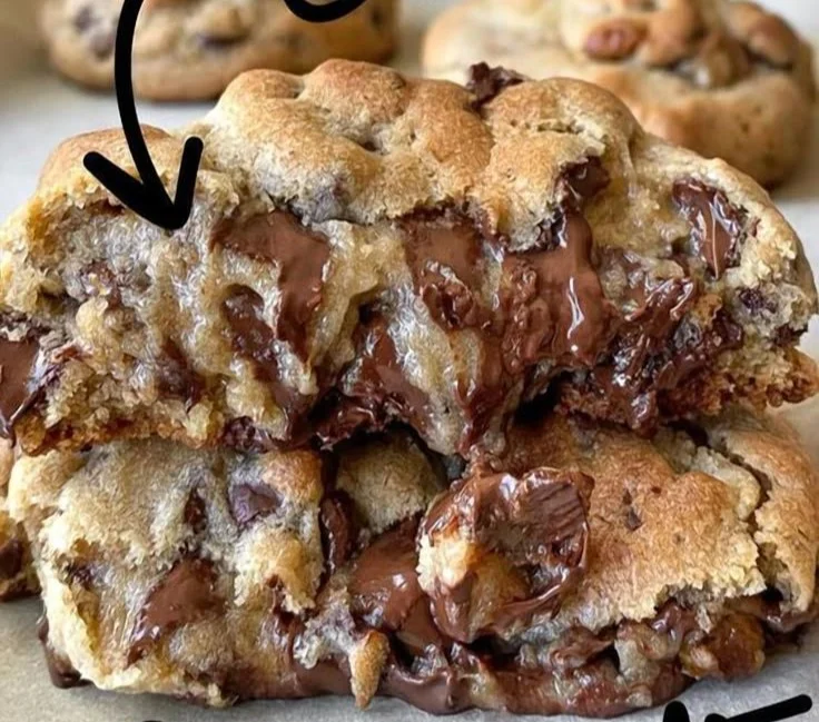 Plate of ultimate chocolate chip cookies with melty chocolate chips