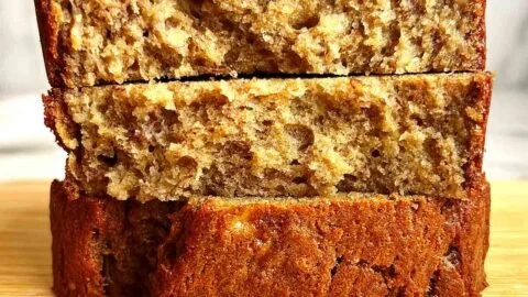 Loaf of homemade banana bread baked to perfection