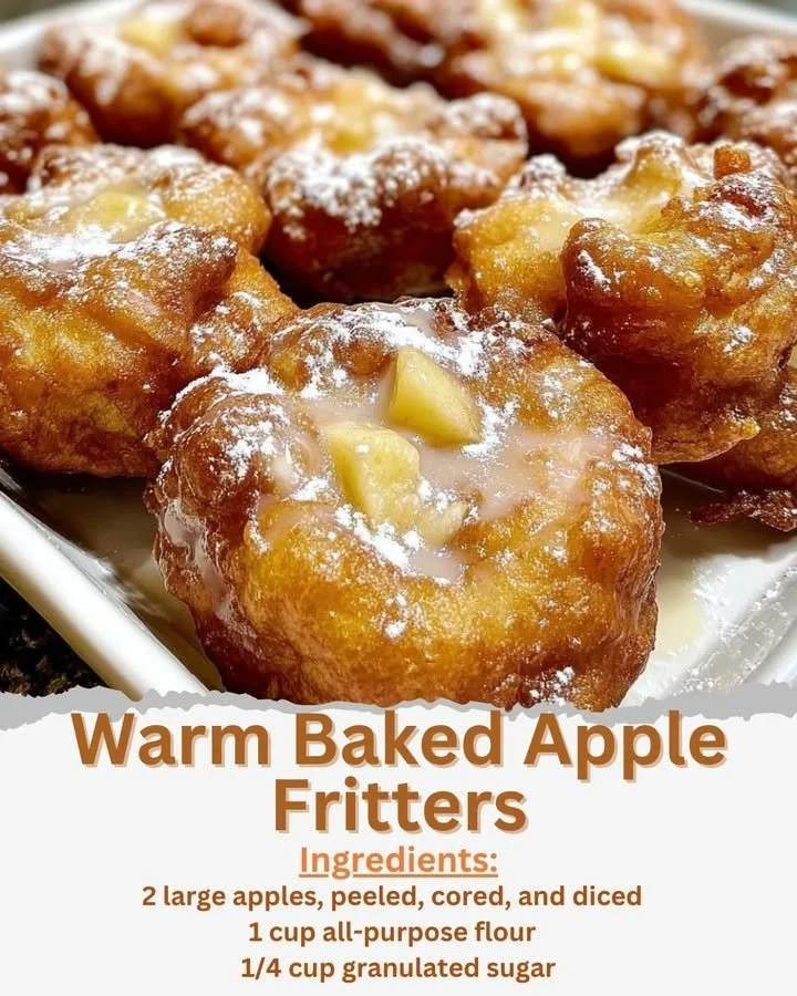 Freshly baked warm apple fritters with glaze on a plate