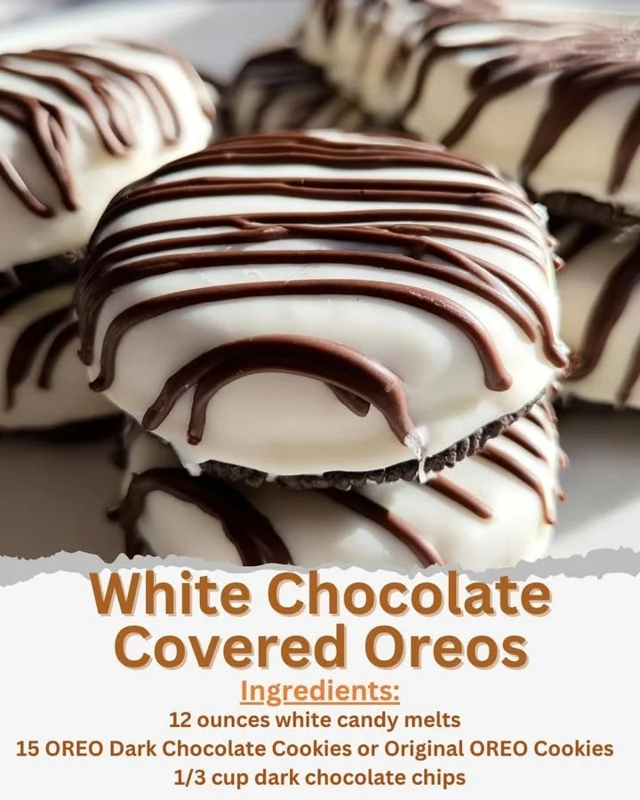 White Chocolate Covered Oreos stacked on a plate for a sweet treat