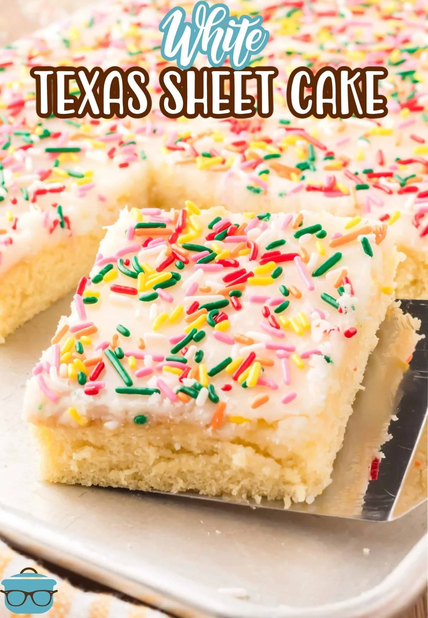 Delicious White Texas Sheet Cake on a rustic wooden table