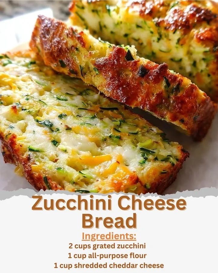 Homemade zucchini cheese bread sliced and ready to serve