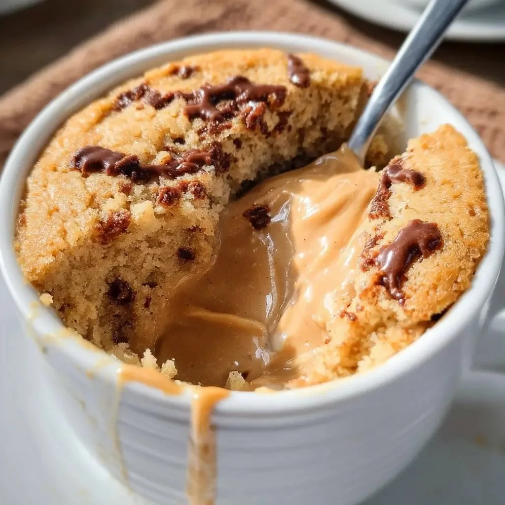 5-Minute Peanut Butter Mug Cake topped with peanuts in a microwave-safe mug