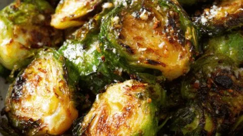 Crispy Air Fryer Brussels Sprouts served in a bowl