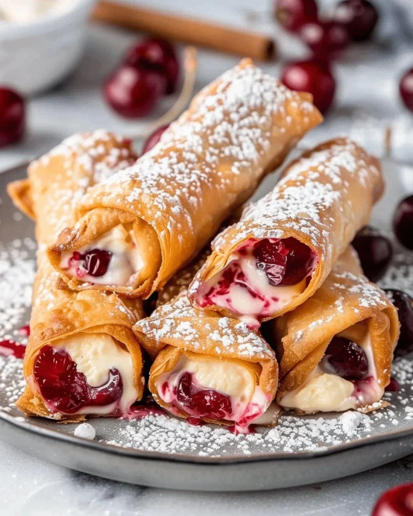 Delicious air fryer cherry cheesecake egg rolls ready to serve
