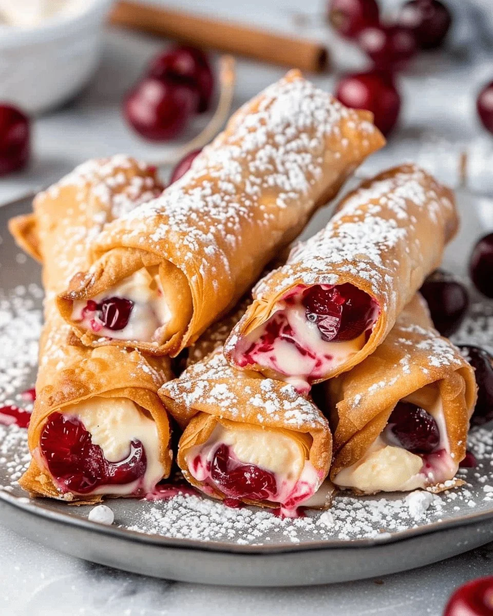 Delicious air fryer cherry cheesecake egg rolls ready to serve