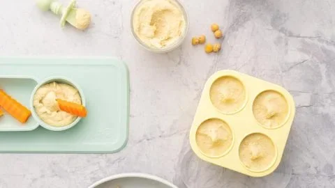 Homemade baby hummus served in a bowl, perfect for infant meals.