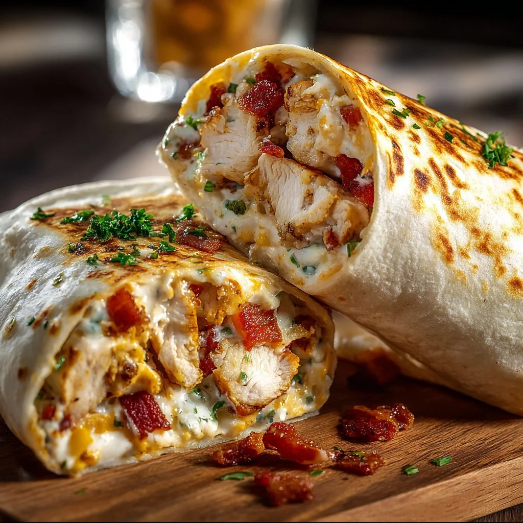 Bacon Ranch Chicken Wraps with crispy bacon and ranch dressing
