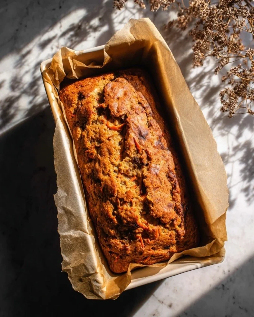 Banana bread carrot cake with vanilla cream cheese frosting on a plate