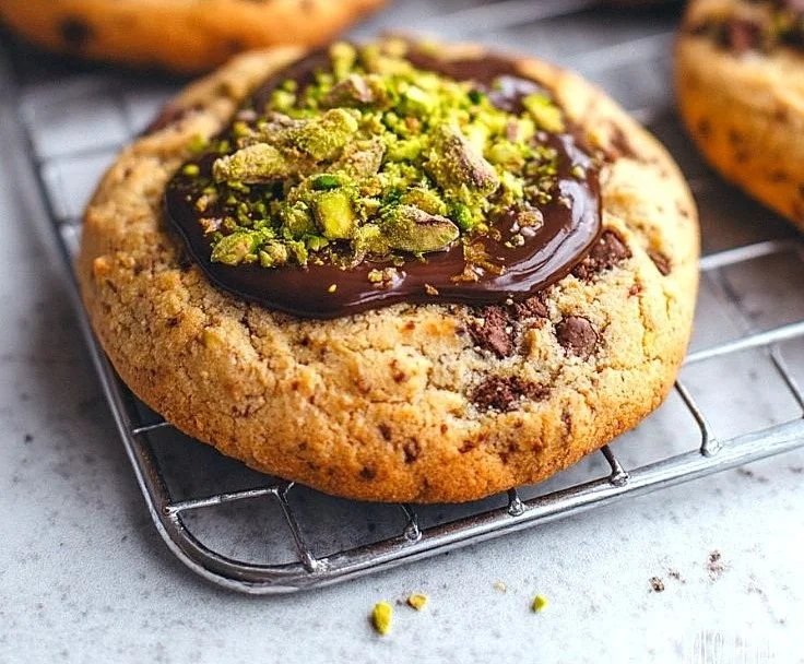 Delicious Dubai chocolate chip cookies with melting chocolate chunks