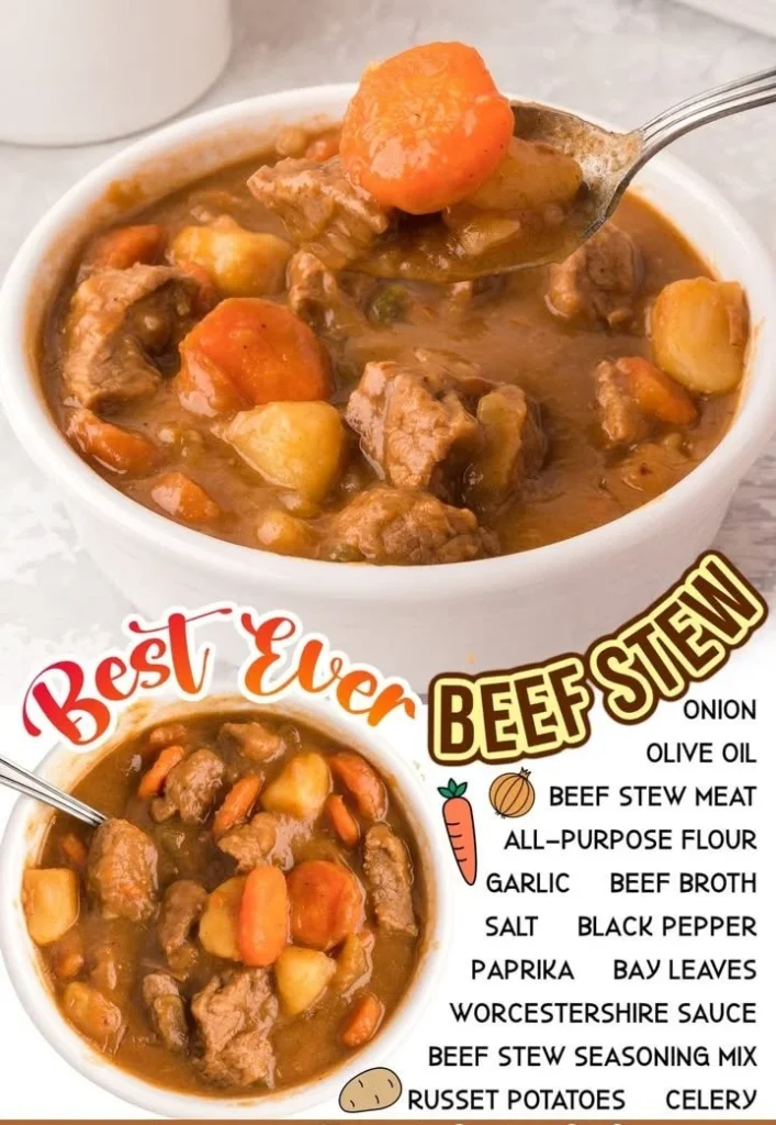 A bowl of best ever beef stew with tender meat and vegetables