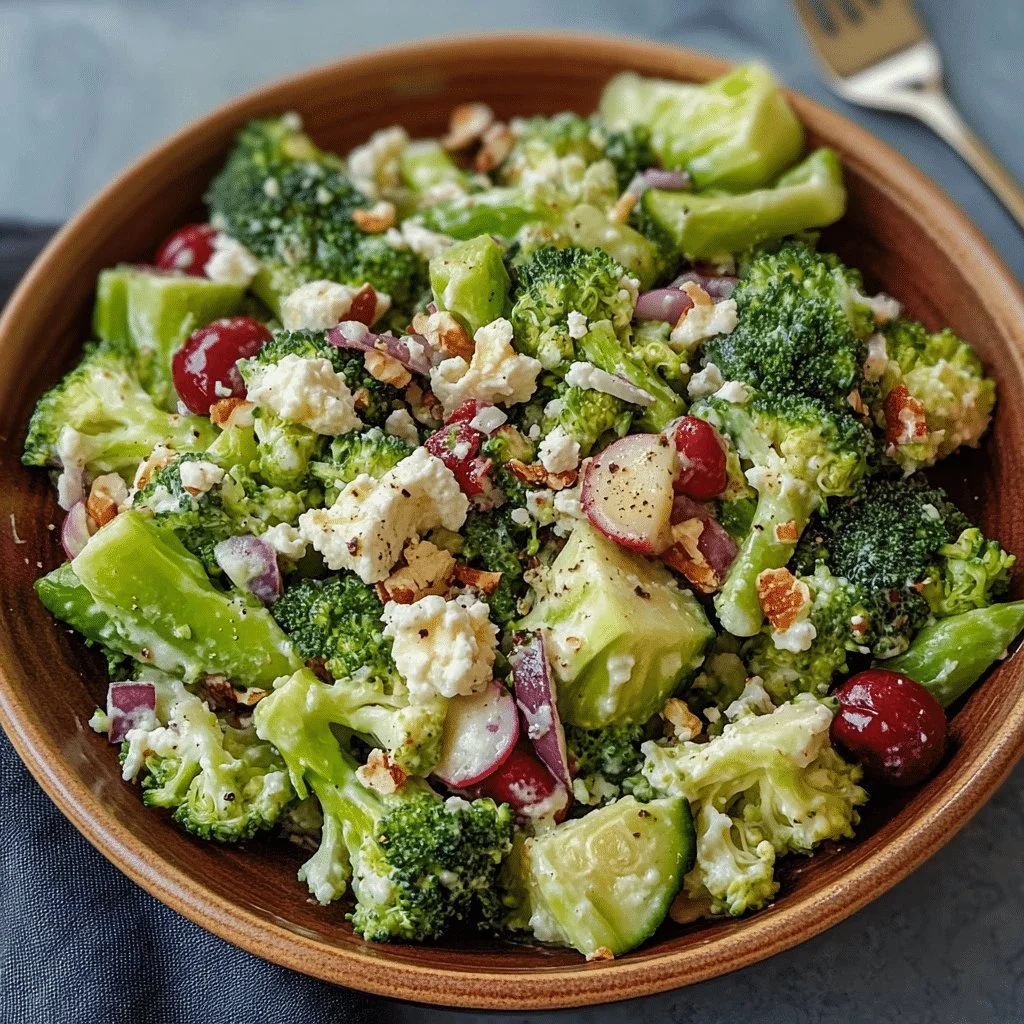 Fresh and colorful Broccoli Salad with vegetables and dressing