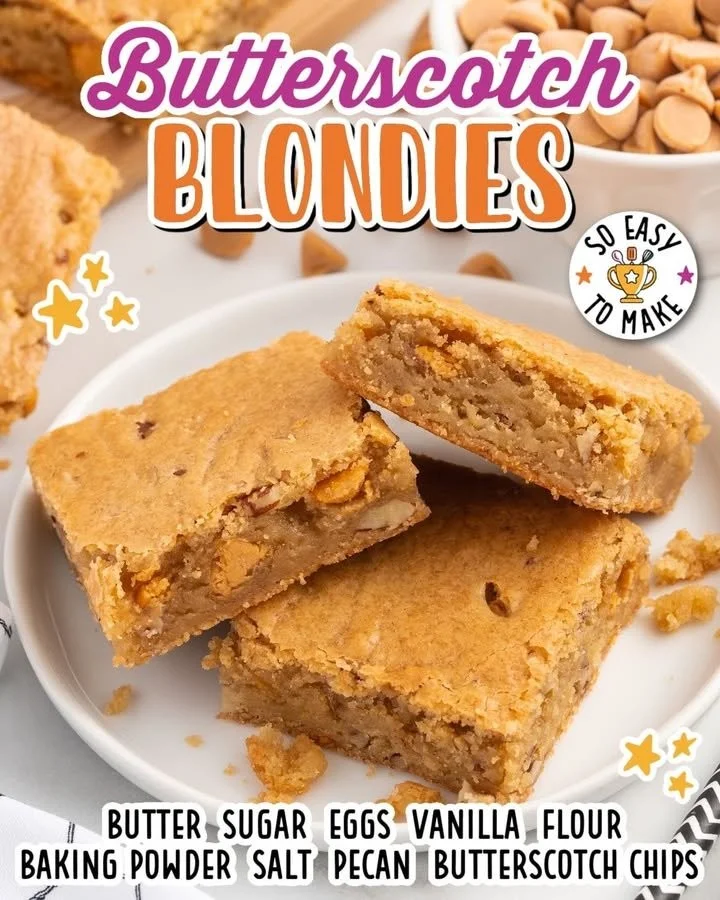 Delicious homemade butterscotch brownies topped with chocolate chips