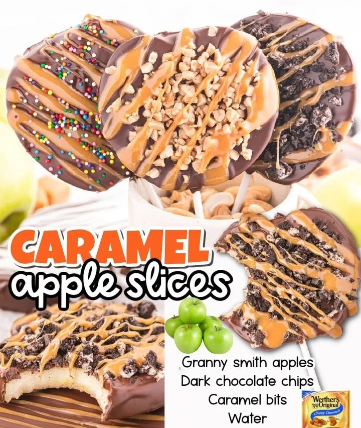 Delicious caramel apple slices topped with nuts and drizzled with caramel sauce