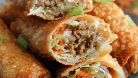 Chicken Coleslaw Egg Rolls filled with savory chicken and fresh coleslaw mix