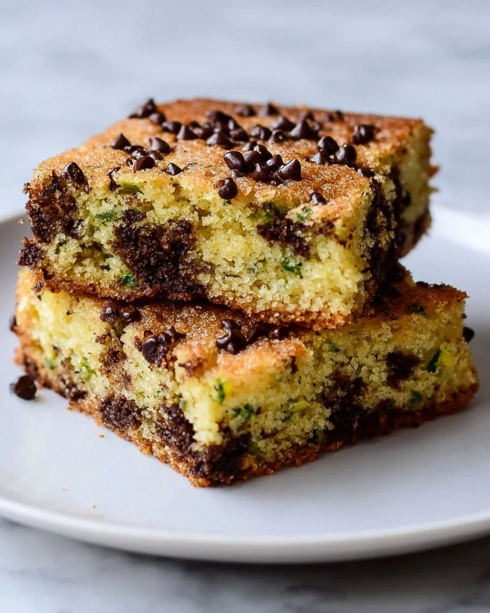 Delicious chocolate chip zucchini cookie bars on a plate