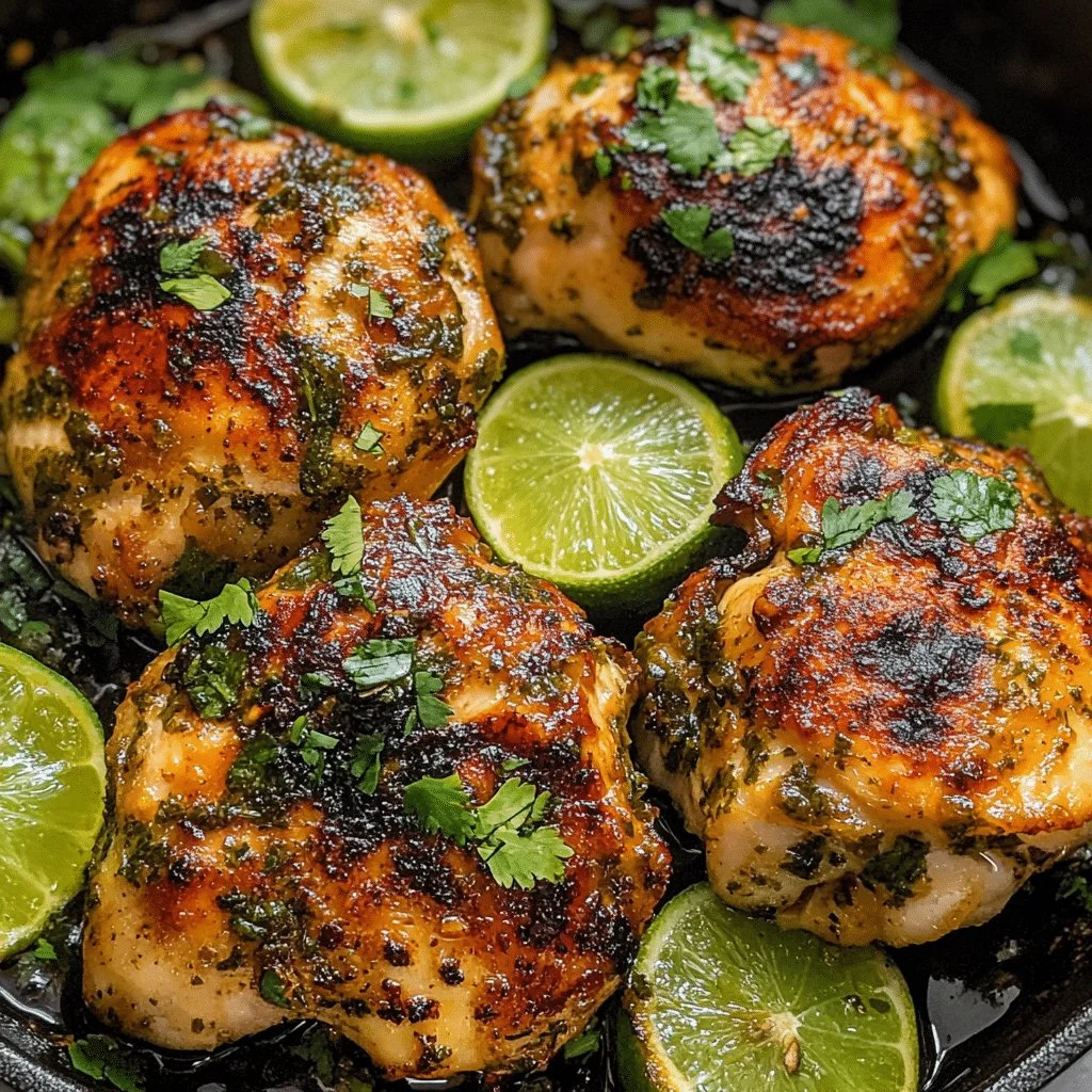 Delicious Cilantro Lime Chicken garnished with fresh cilantro and lime slices.