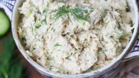 Delicious Dill-icious Diva chicken salad served in a bowl.