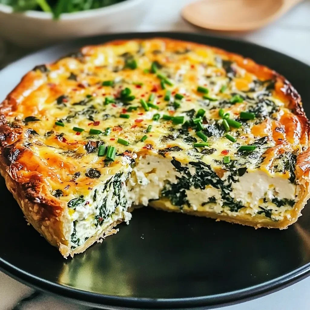 Creamy cottage cheese and spinach crustless quiche recipe