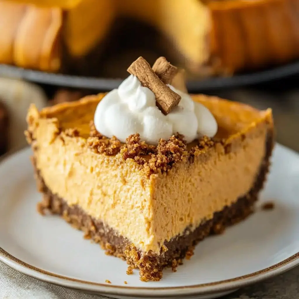 No-bake keto pumpkin cheesecake topped with whipped cream and spices