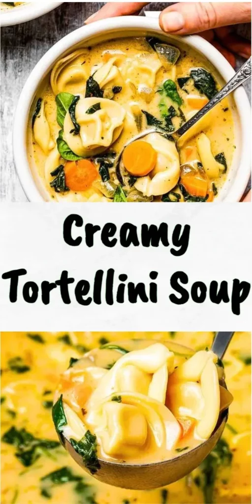 Creamy tortellini soup in a bowl topped with parsley
