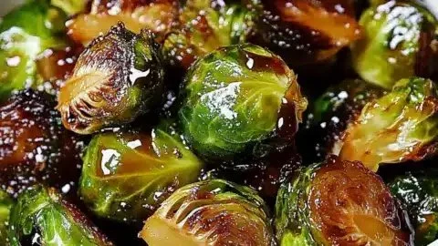 Plate of Crispy Honey Balsamic Brussels Sprouts ready to serve