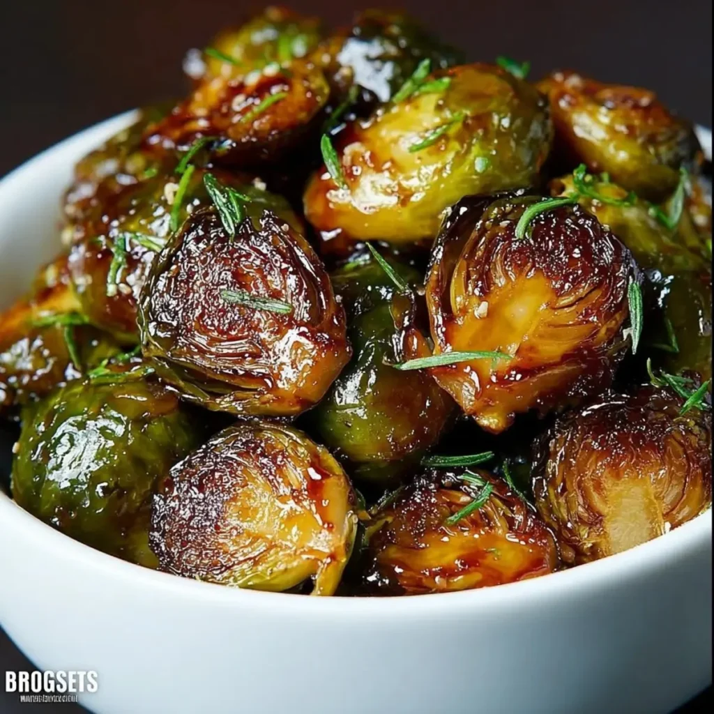 Crispy Honey Balsamic Brussels Sprouts served on a plate