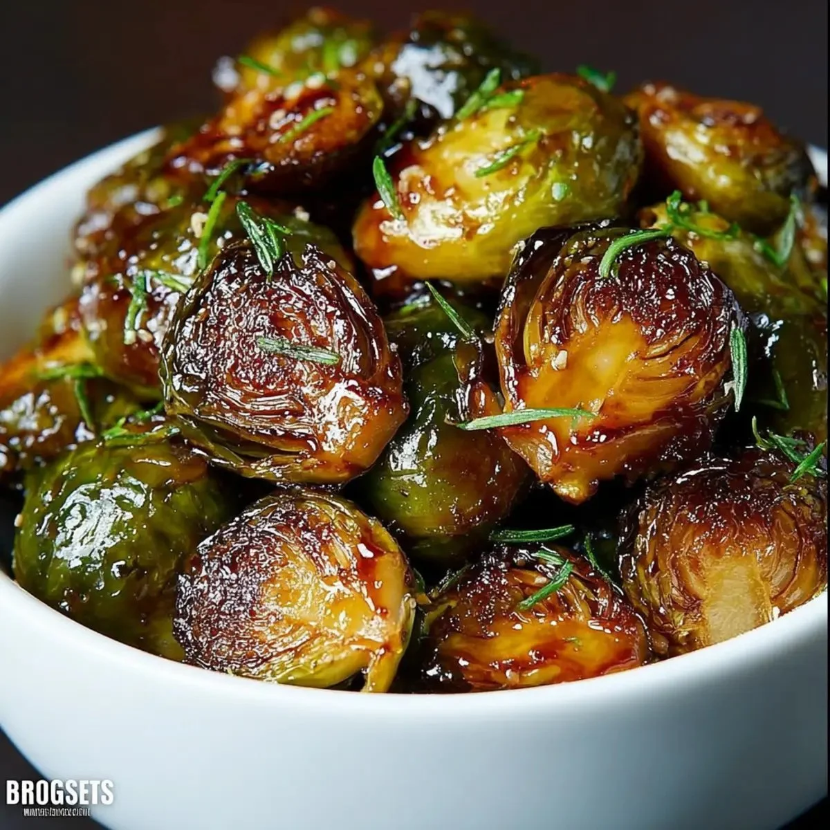 Crispy Honey Balsamic Brussels Sprouts served on a plate