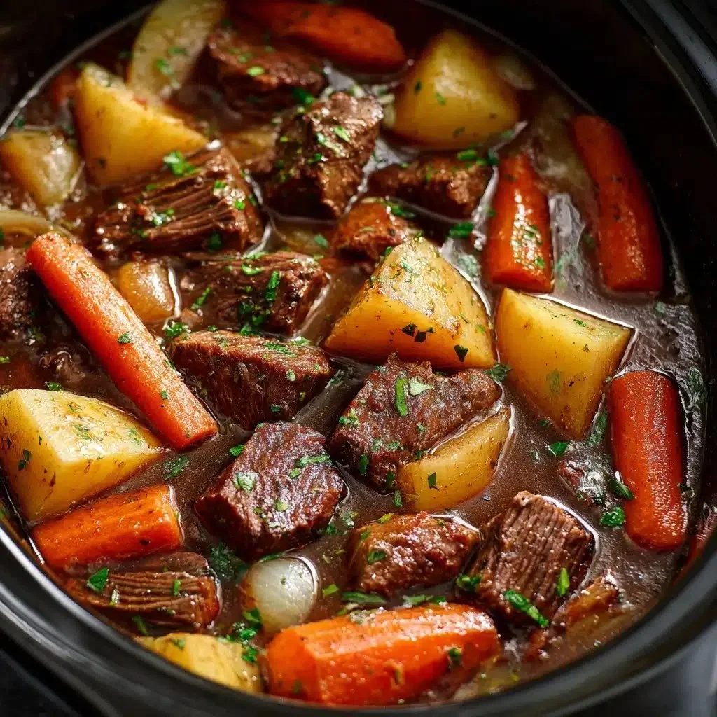 Delicious Crock Pot Beef Stew with tender meat and vegetables